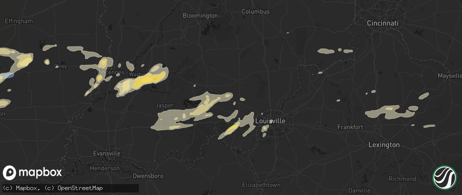 Hail map in Fredericksburg, IN on May 16, 2026