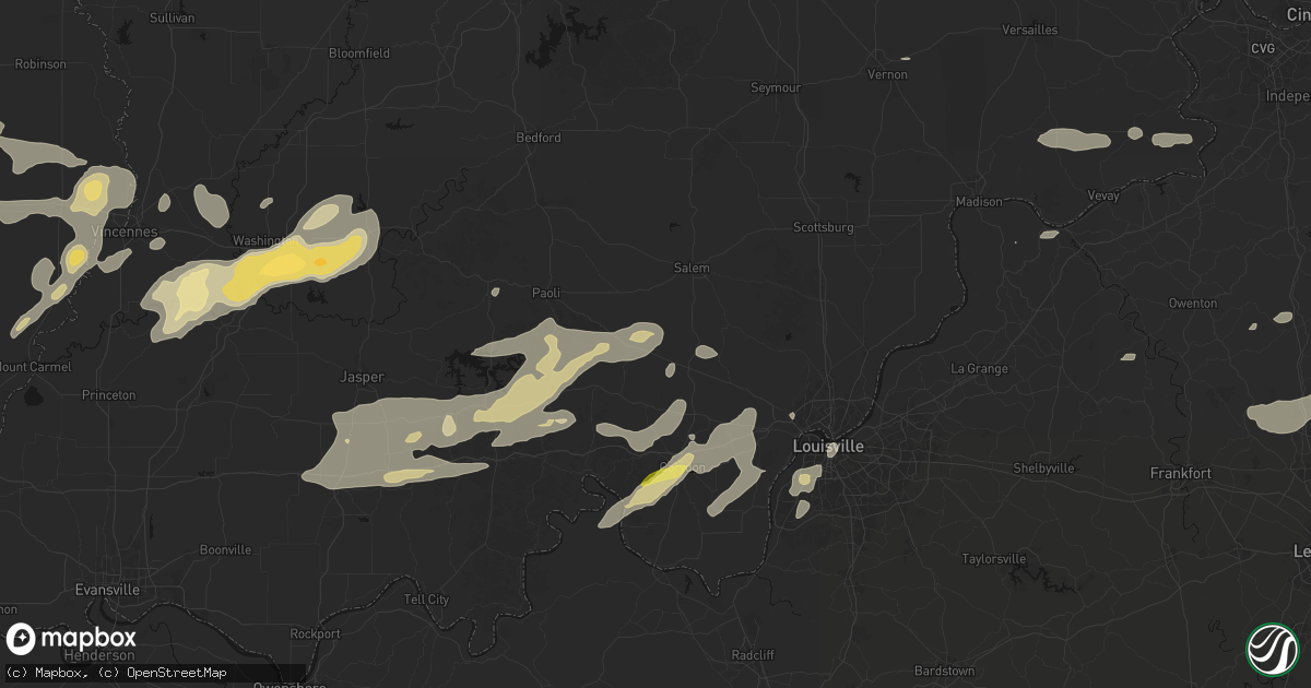Hail map in Fredericksburg, IN on May 16, 2026