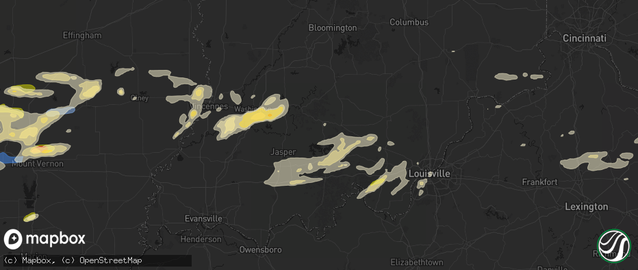 Hail map in French Lick, IN on May 16, 2026