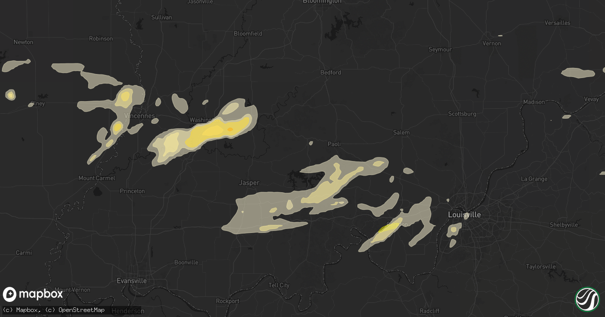 Hail map in French Lick, IN on May 16, 2026