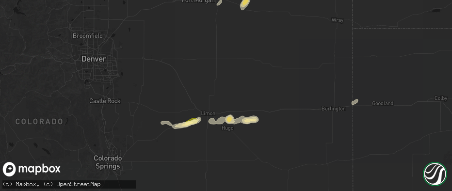 Hail map in Genoa, CO on May 16, 2026