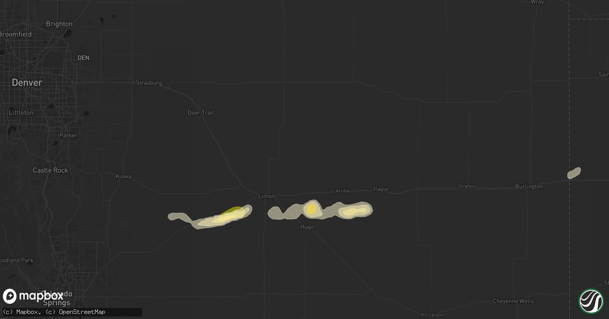 Hail map in Genoa, CO on May 16, 2026