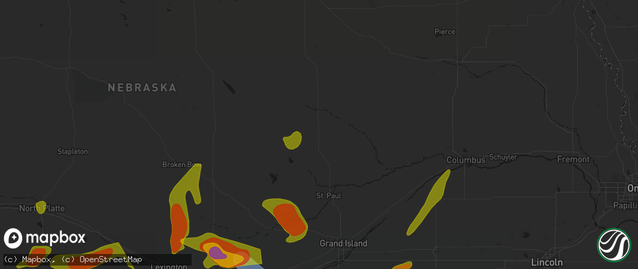 Hail map in Greeley, NE on May 16, 2026