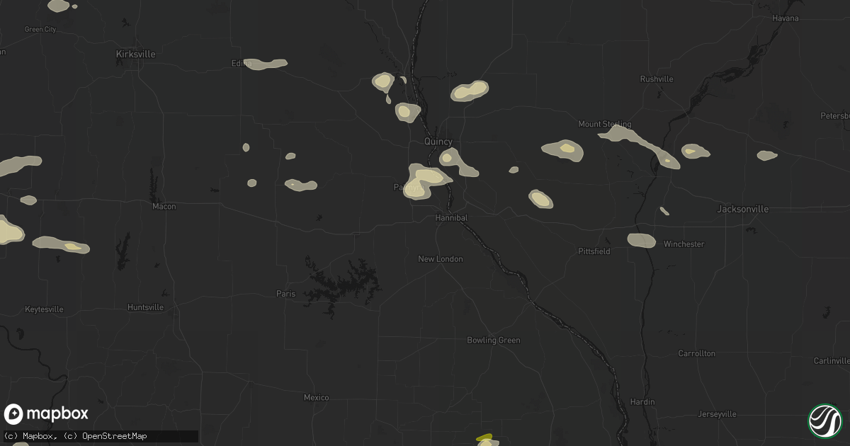 Hail map in Hannibal, MO on May 16, 2026