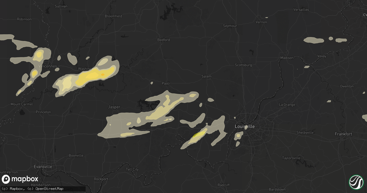 Hail map in Hardinsburg, IN on May 16, 2026