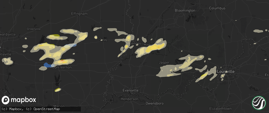 Hail map in Hazleton, IN on May 16, 2026