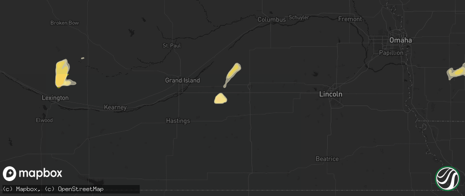 Hail map in Henderson, NE on May 16, 2026