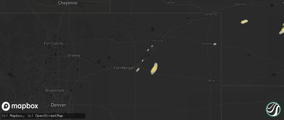 Hail map in Hillrose, CO on May 16, 2026