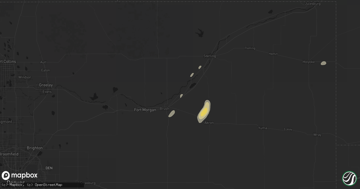 Hail map in Hillrose, CO on May 16, 2026