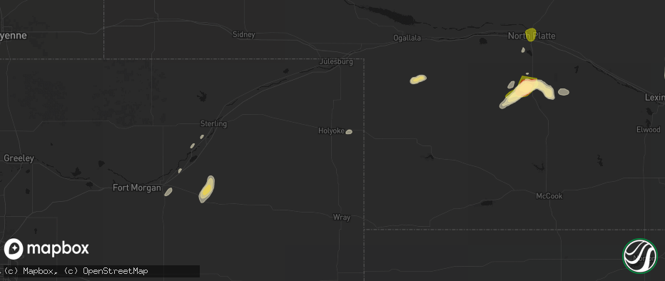 Hail map in Holyoke, CO on May 16, 2026