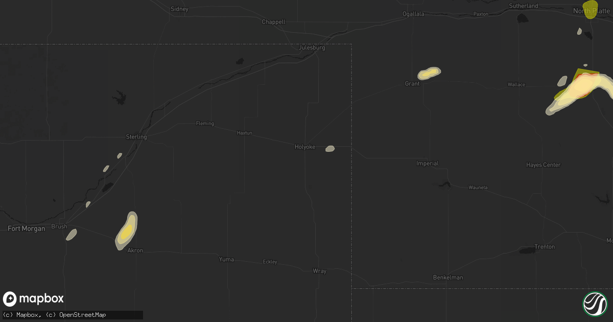 Hail map in Holyoke, CO on May 16, 2026