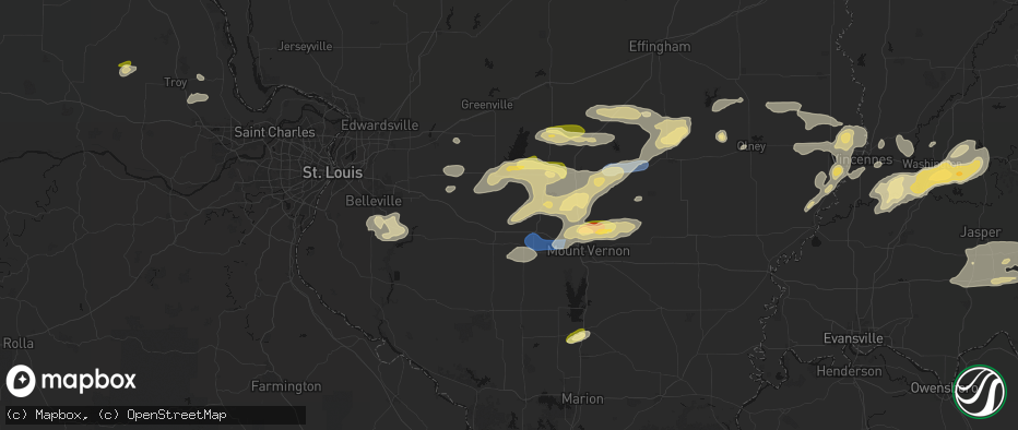 Hail map in Hoyleton, IL on May 16, 2026