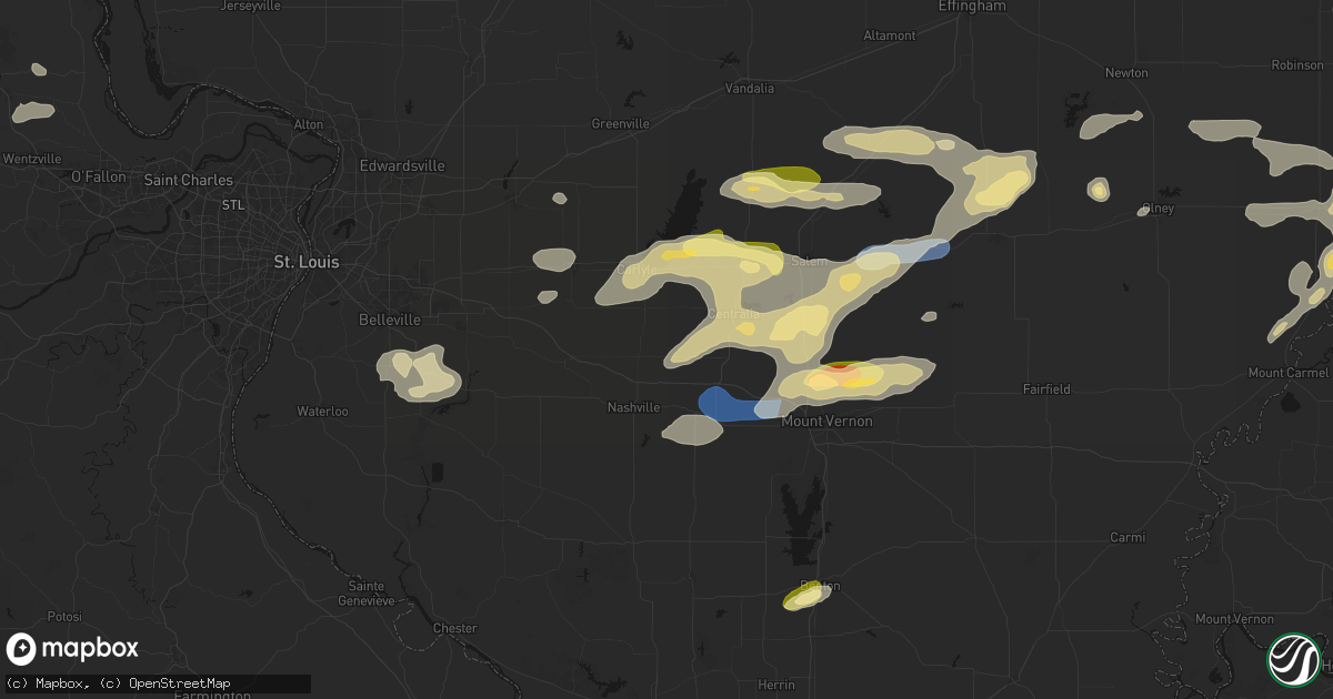 Hail map in Hoyleton, IL on May 16, 2026