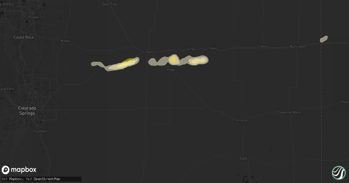 Hail map in Hugo, CO on May 16, 2026