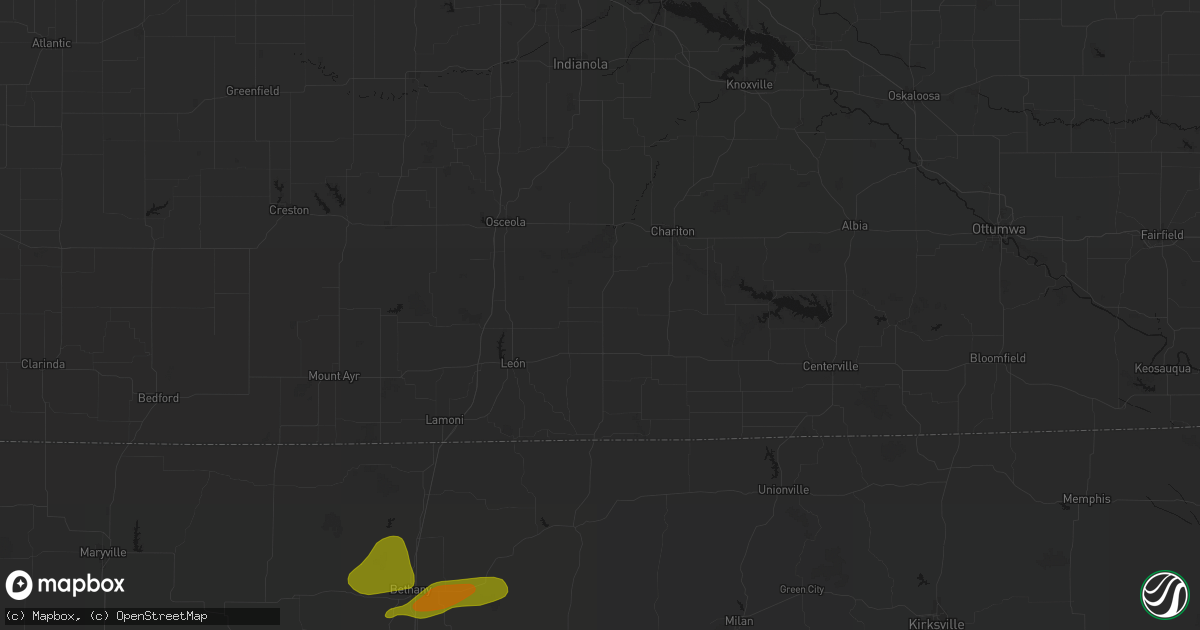 Hail map in Humeston, IA on May 16, 2026