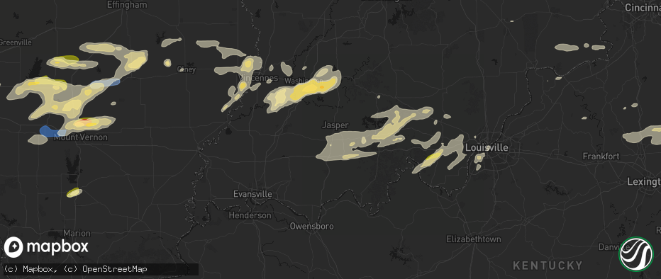 Hail map in Huntingburg, IN on May 16, 2026