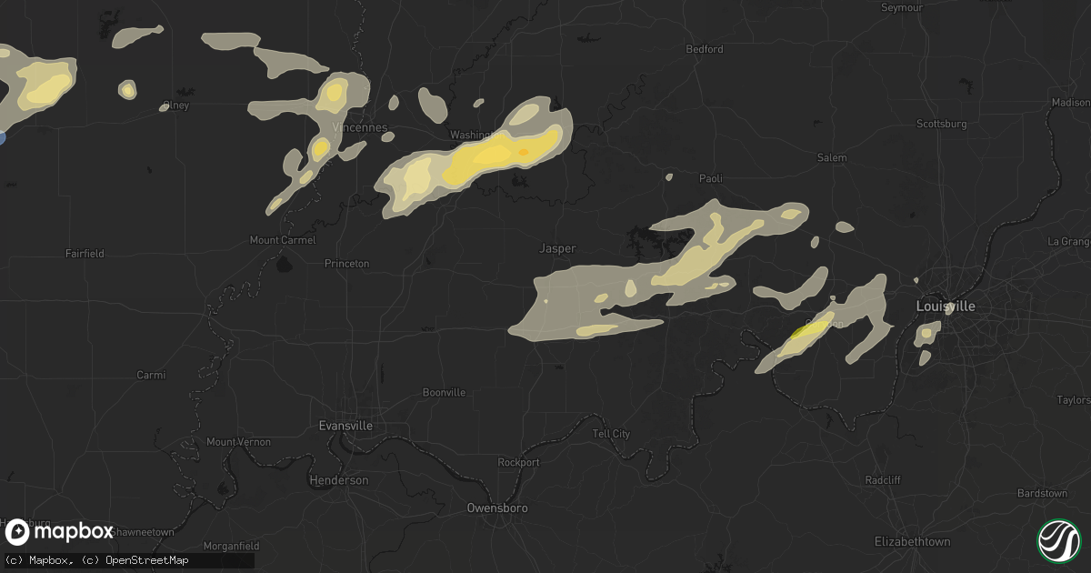 Hail map in Huntingburg, IN on May 16, 2026