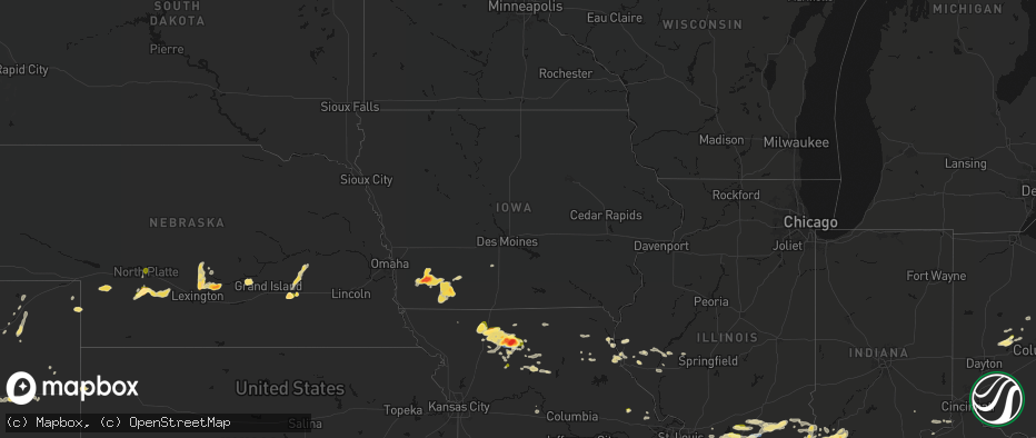 Hail map in Iowa on May 16, 2026