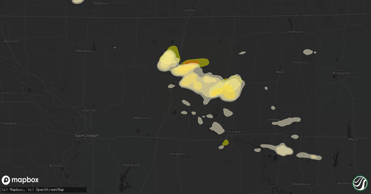 Hail map in Jameson, MO on May 16, 2026