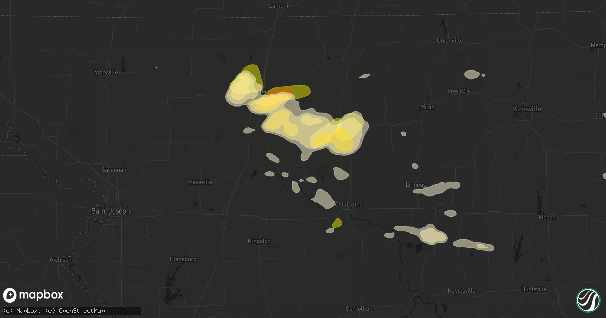 Hail map in Jamesport, MO on May 16, 2026