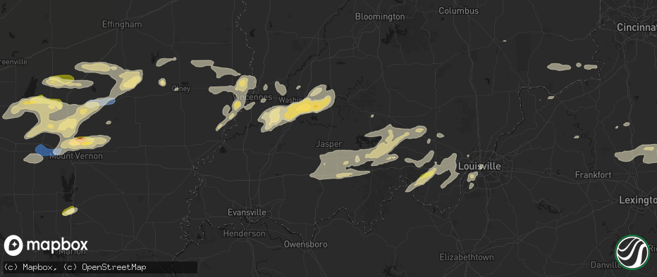 Hail map in Jasper, IN on May 16, 2026