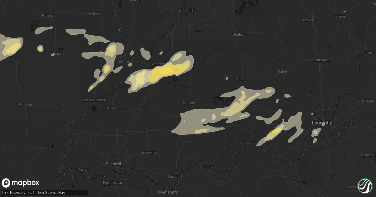 Hail map in Jasper, IN on May 16, 2026