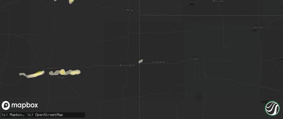 Hail map in Kanorado, KS on May 16, 2026