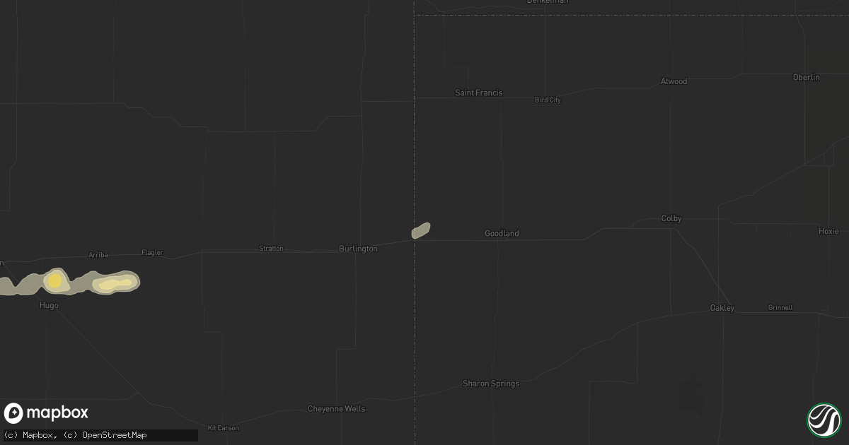 Hail map in Kanorado, KS on May 16, 2026