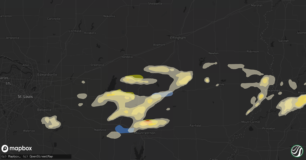 Hail map in Kinmundy, IL on May 16, 2026
