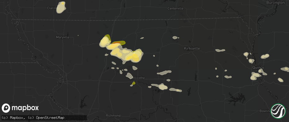 Hail map in Laredo, MO on May 16, 2026