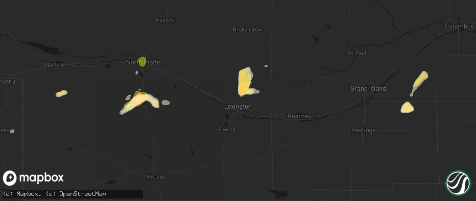 Hail map in Lexington, NE on May 16, 2026