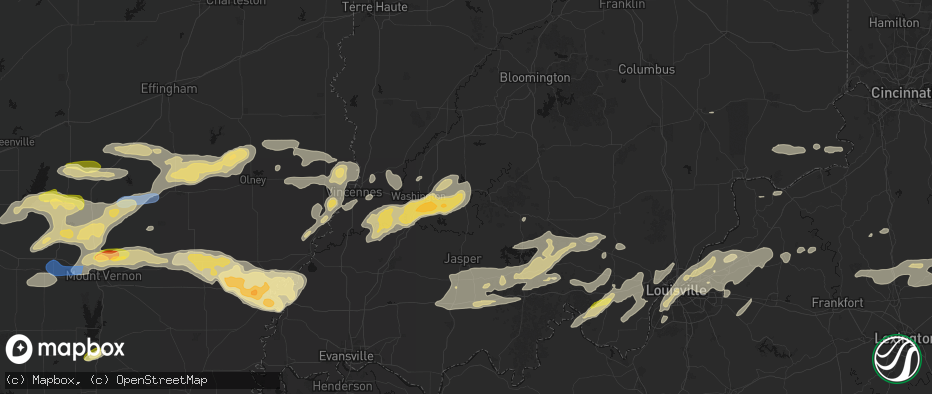 Hail map in Loogootee, IN on May 16, 2026