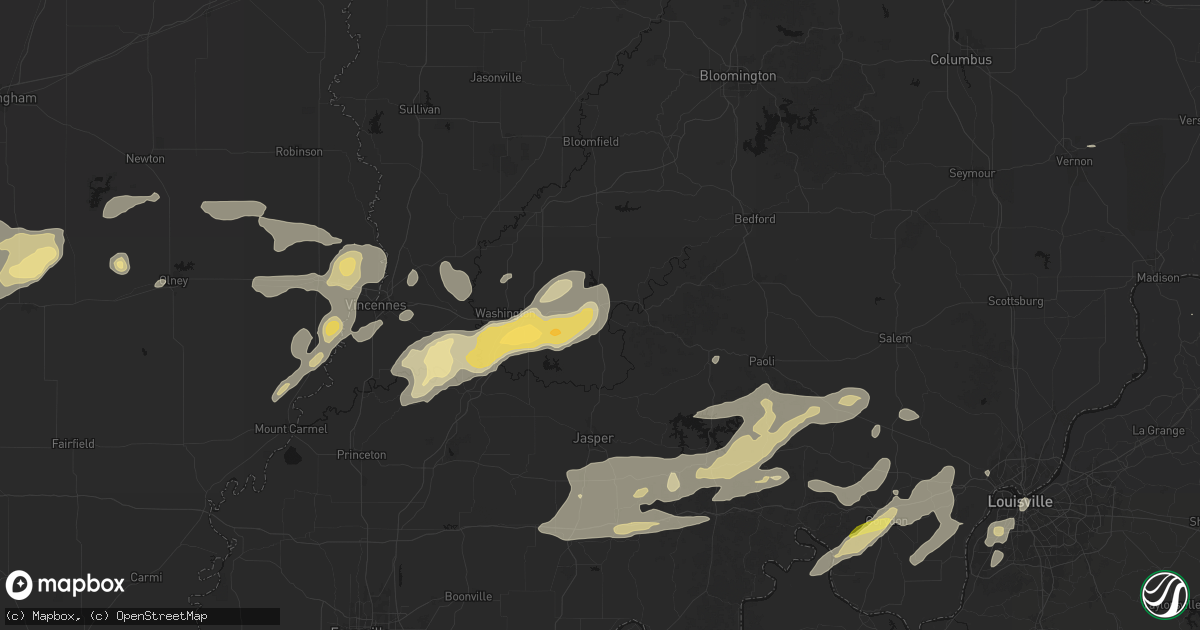 Hail map in Loogootee, IN on May 16, 2026