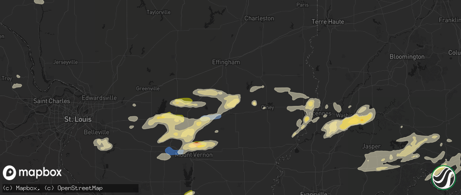Hail map in Louisville, IL on May 16, 2026