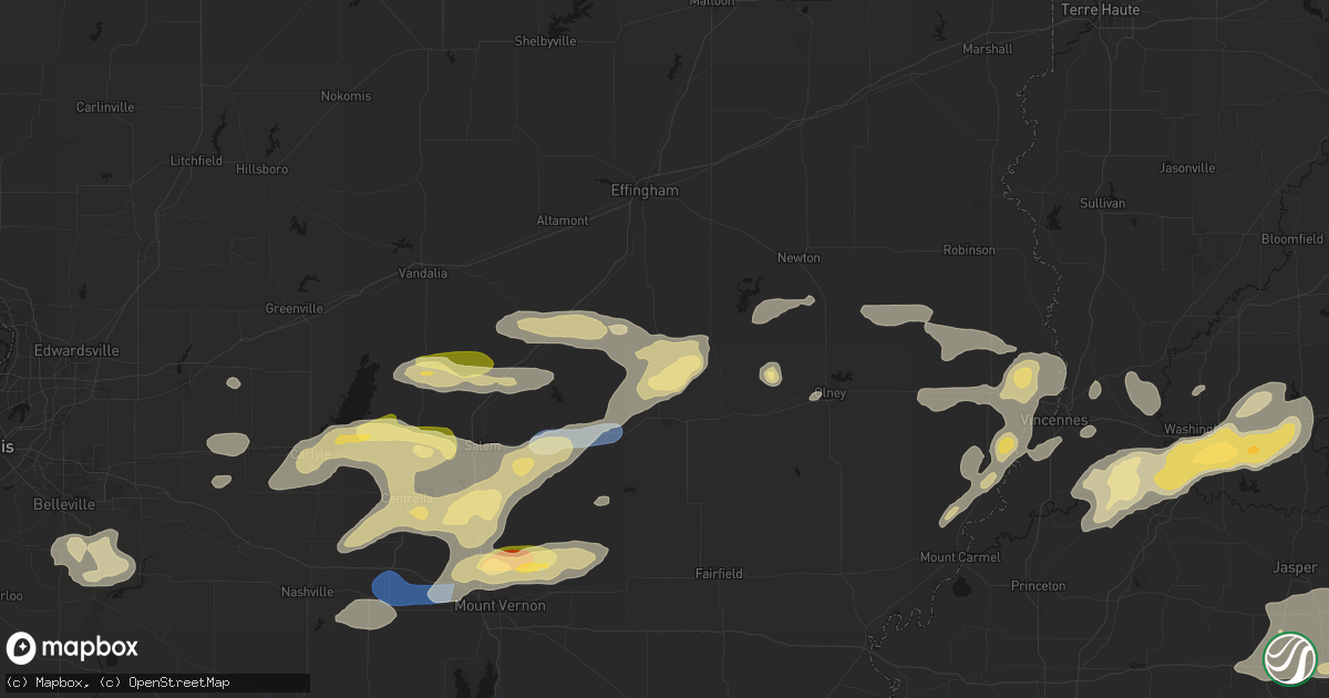 Hail map in Louisville, IL on May 16, 2026