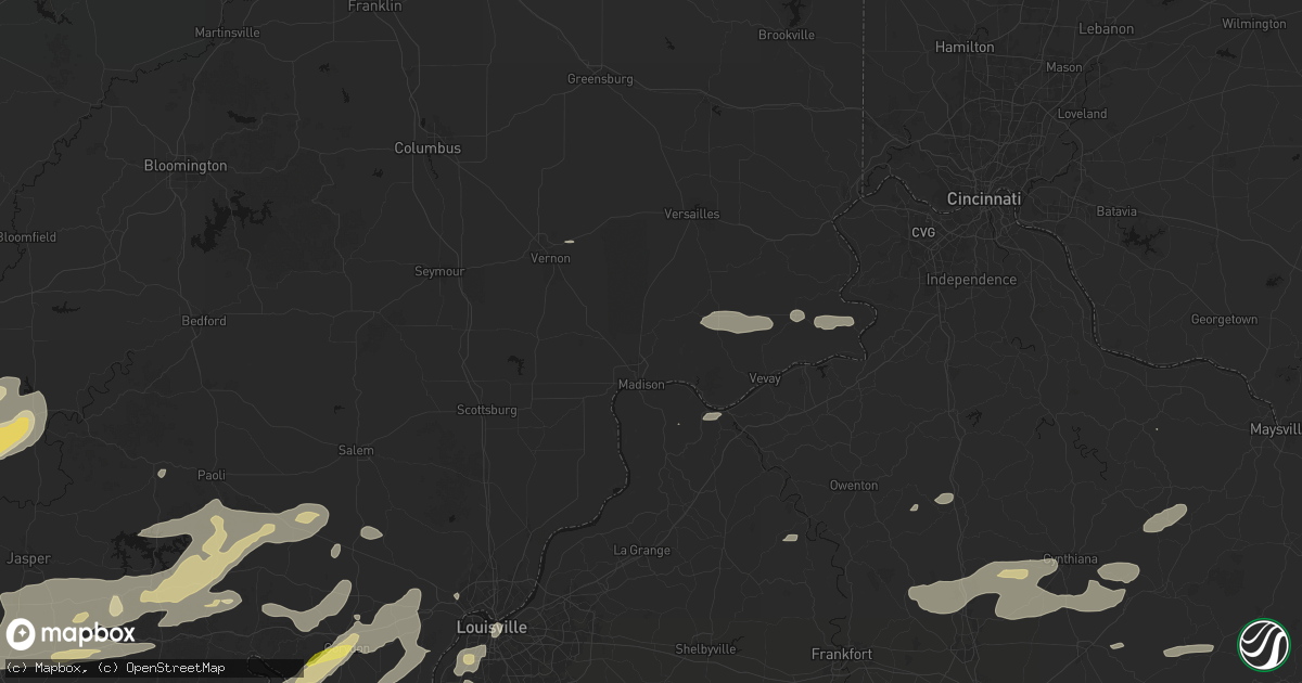Hail map in Madison, IN on May 16, 2026