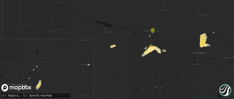 Hail map in Madrid, NE on May 16, 2026