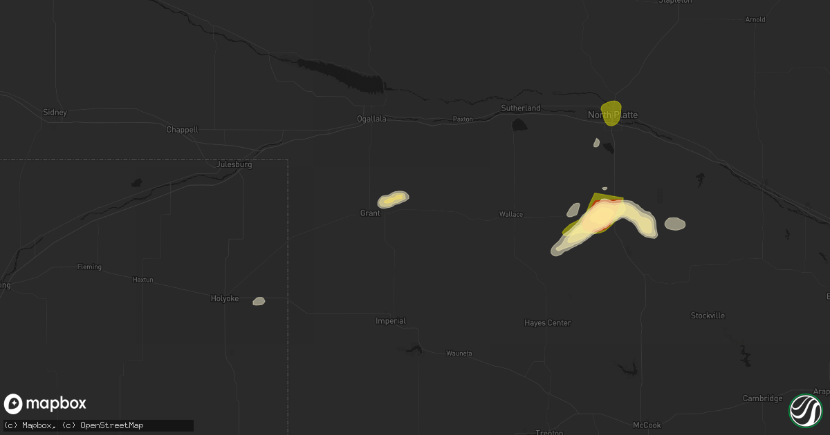 Hail map in Madrid, NE on May 16, 2026