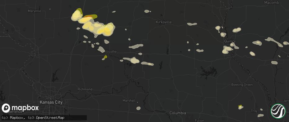 Hail map in Marceline, MO on May 16, 2026
