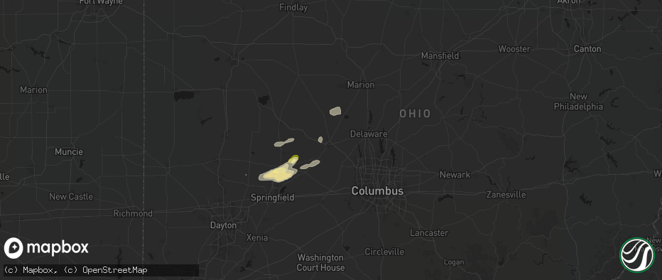 Hail map in Marysville, OH on May 16, 2026