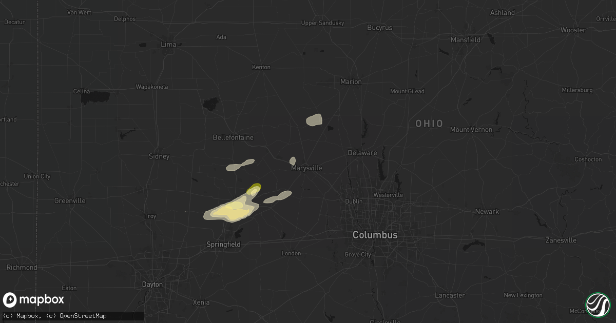 Hail map in Marysville, OH on May 16, 2026