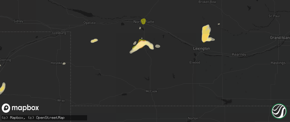 Hail map in Maywood, NE on May 16, 2026