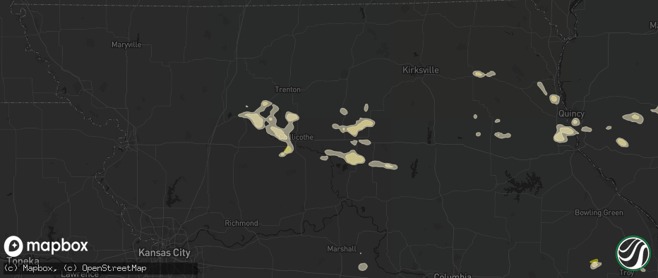 Hail map in Meadville, MO on May 16, 2026