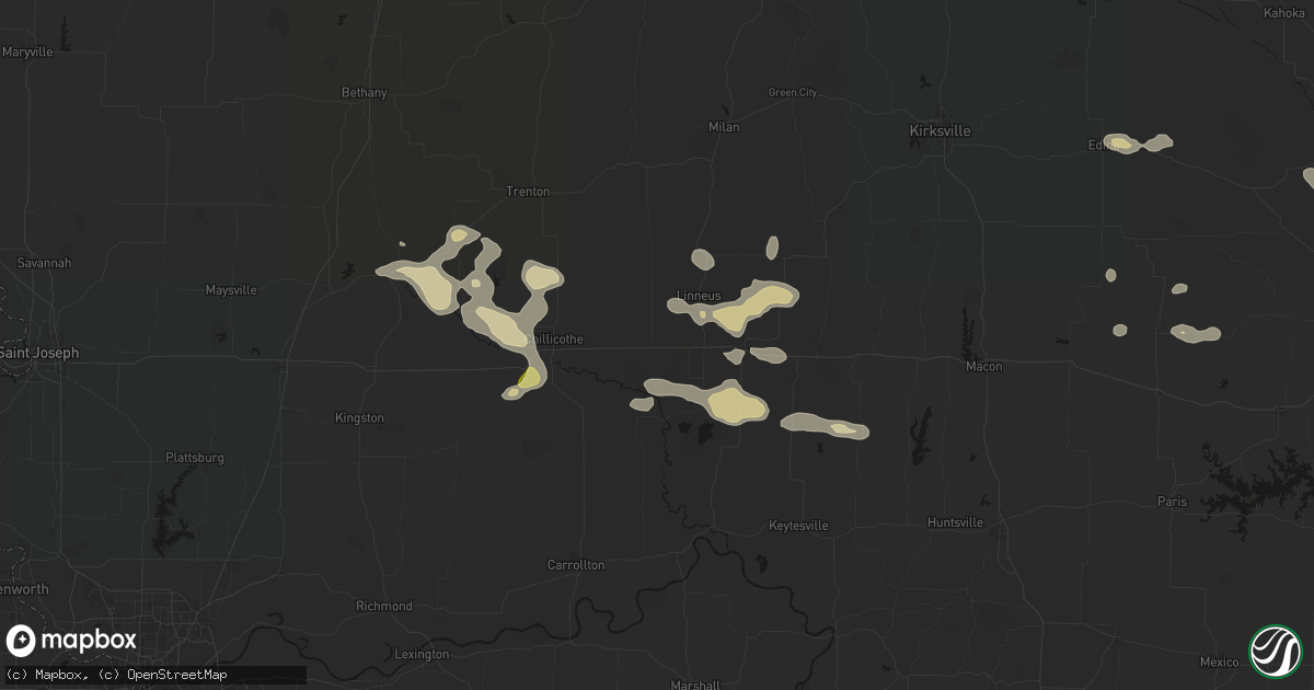 Hail map in Meadville, MO on May 16, 2026
