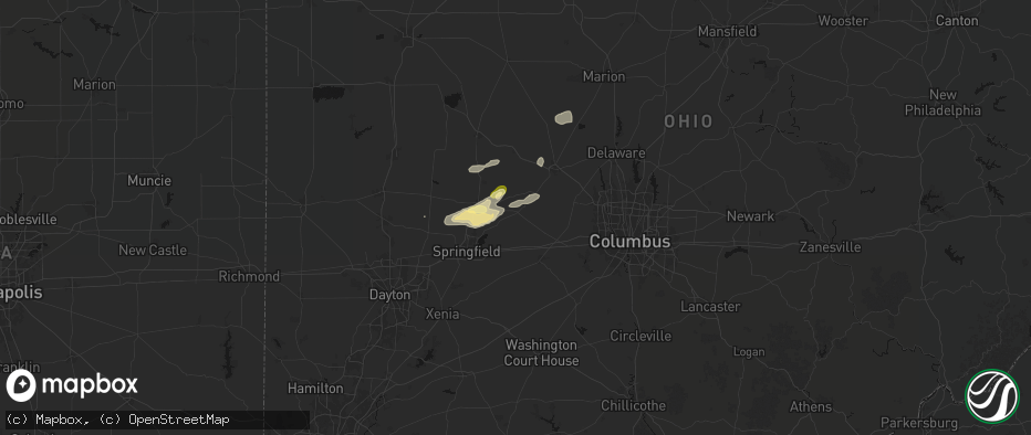 Hail map in Mechanicsburg, OH on May 16, 2026