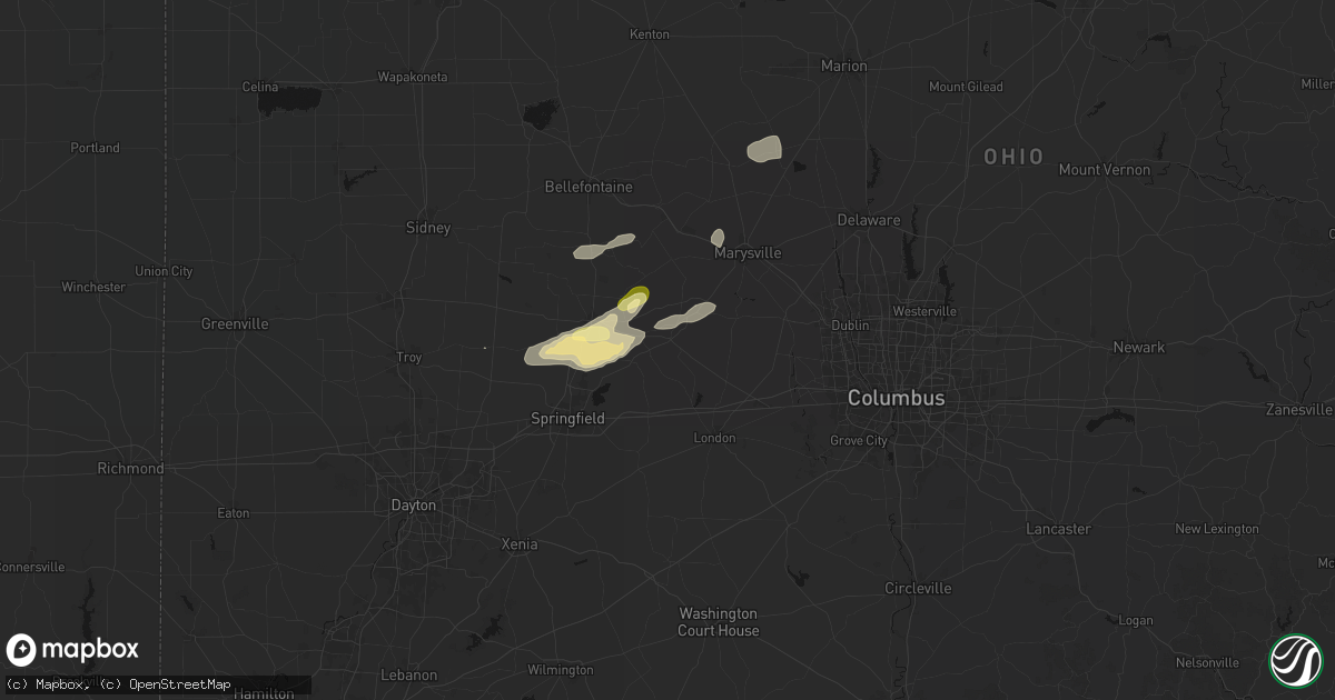 Hail map in Mechanicsburg, OH on May 16, 2026