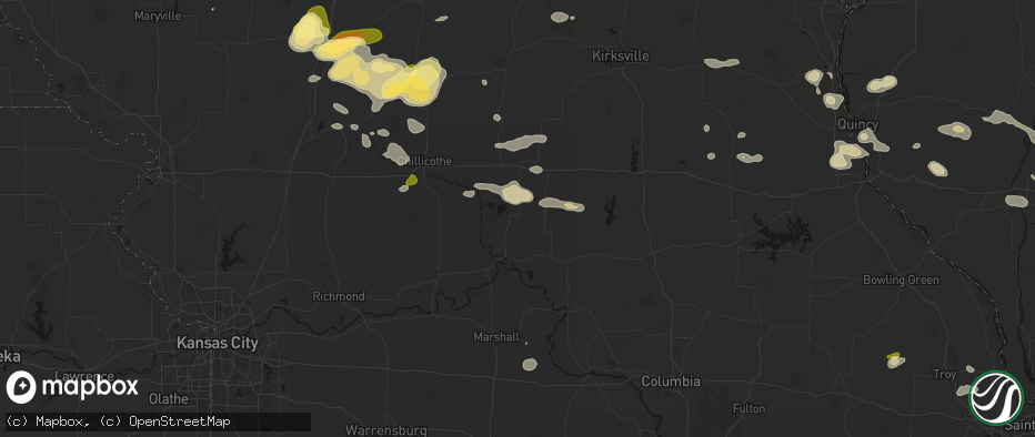 Hail map in Mendon, MO on May 16, 2026