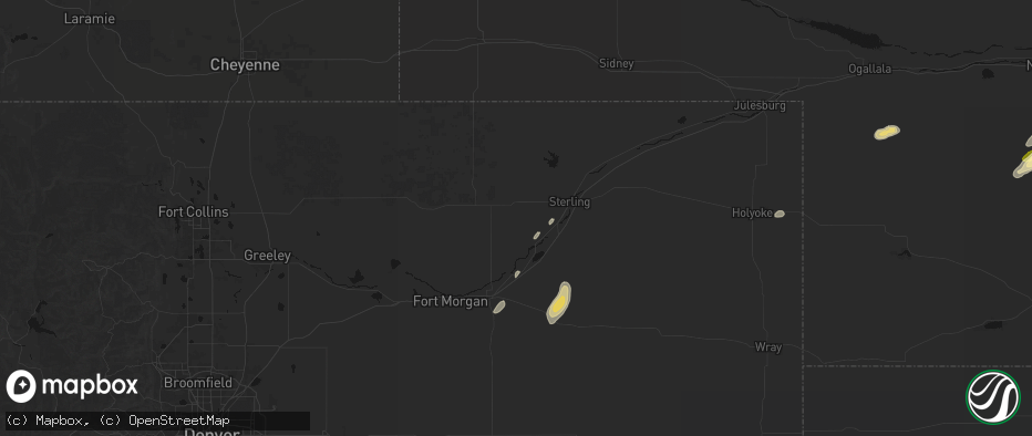 Hail map in Merino, CO on May 16, 2026