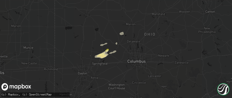 Hail map in Milford Center, OH on May 16, 2026