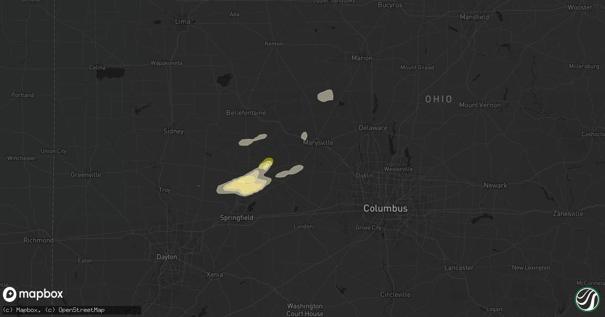 Hail map in Milford Center, OH on May 16, 2026